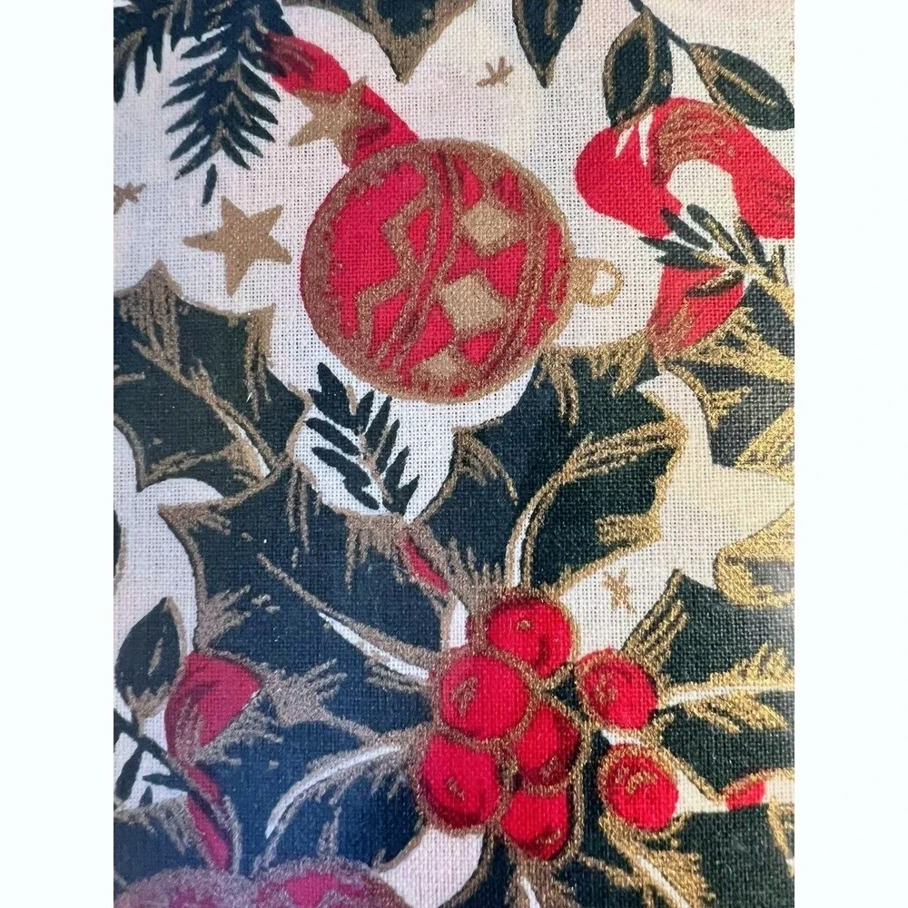 Vtg 90s Bardwil Golden Holly Christmas TableclothNapkins 60x84 Oval 4 NapkinsNEW